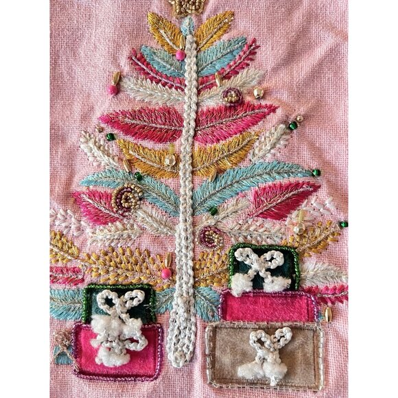 CHRISTMAS PINK Kitchen Towel Set of 2 Embroidered BEADED Detailed HOSTESS GIFT - Picture 11 of 12